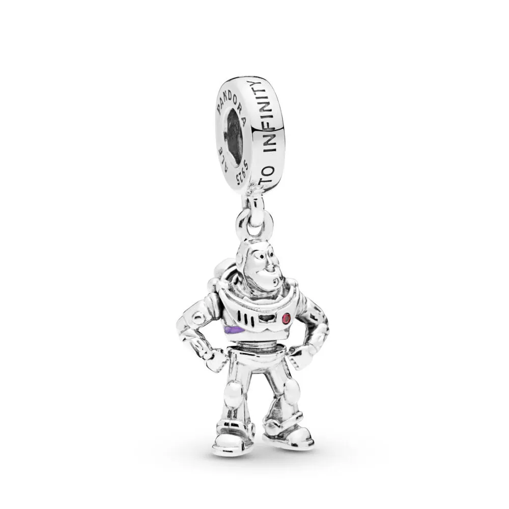 Pandora Disney Buzz Lightyear sølv dingler med røde cubic zirconia og lilla emalje - 798042CZR