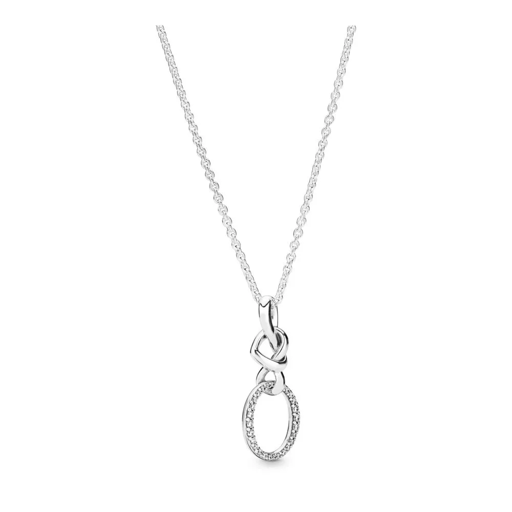 Pandora Knotted hearts silver pendant with clear cubic zirconia and necklace - 398078CZ