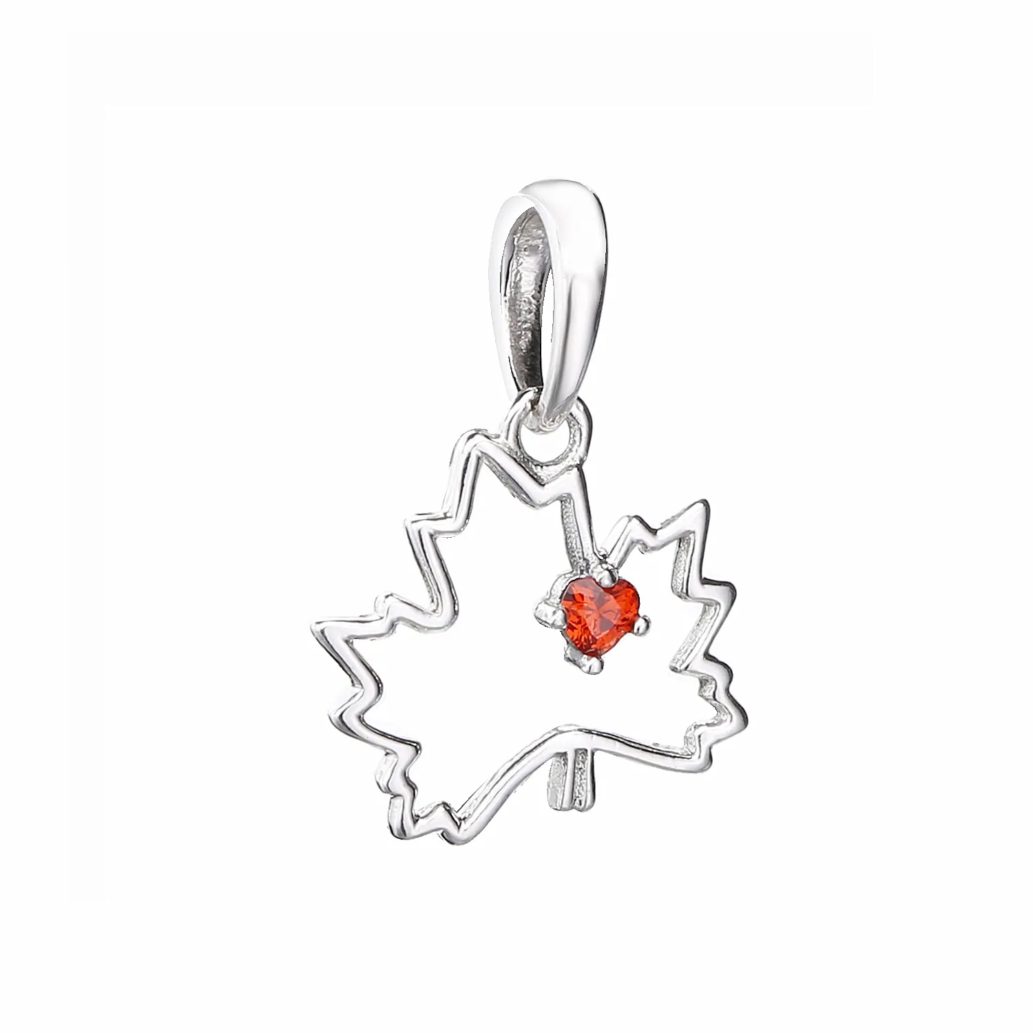 Pandora Maple leaf silver pendant with red cubic zirconia and necklace - 398026CZR-45