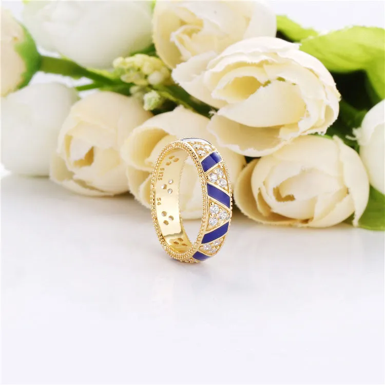 Pandora Shine ring with clear cubic zirconia and blue enamel - 168057CZ