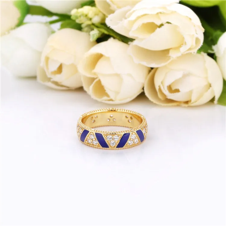 Pandora Shine ring with clear cubic zirconia and blue enamel - 168057CZ