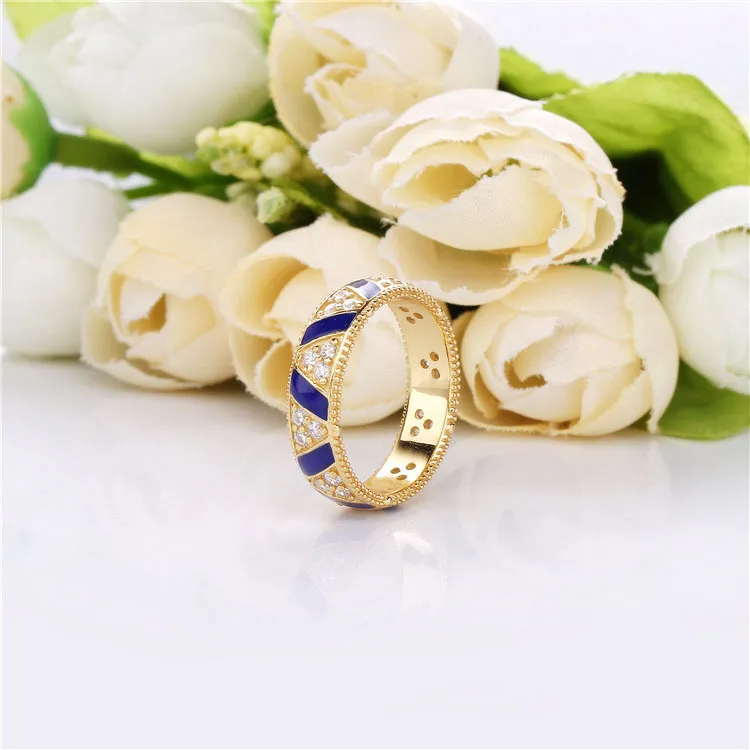 Pandora Shine ring with clear cubic zirconia and blue enamel - 168057CZ
