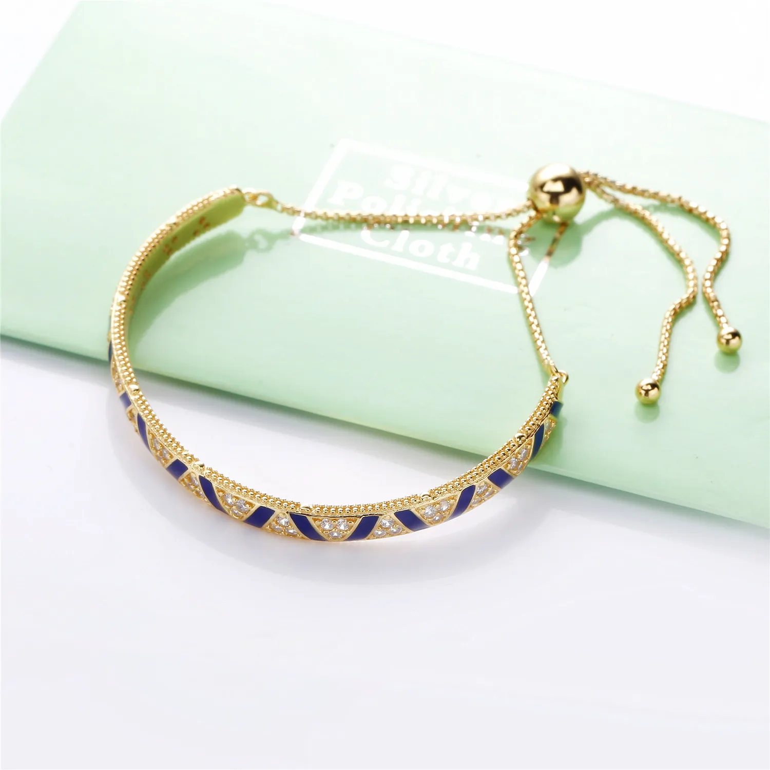 Pandora Shine sliding bracelet with clear cubic zirconia and blue enamel - 568051CZ