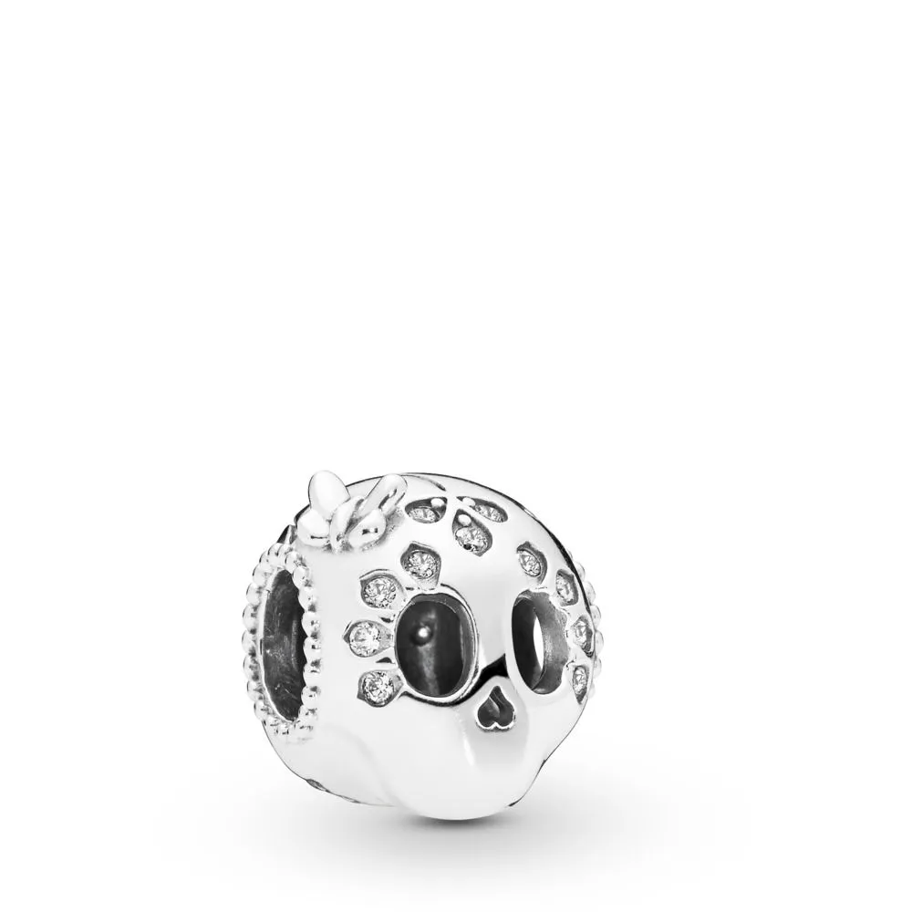 pandora skull silver charm with clear cubic zirconia 797866cz