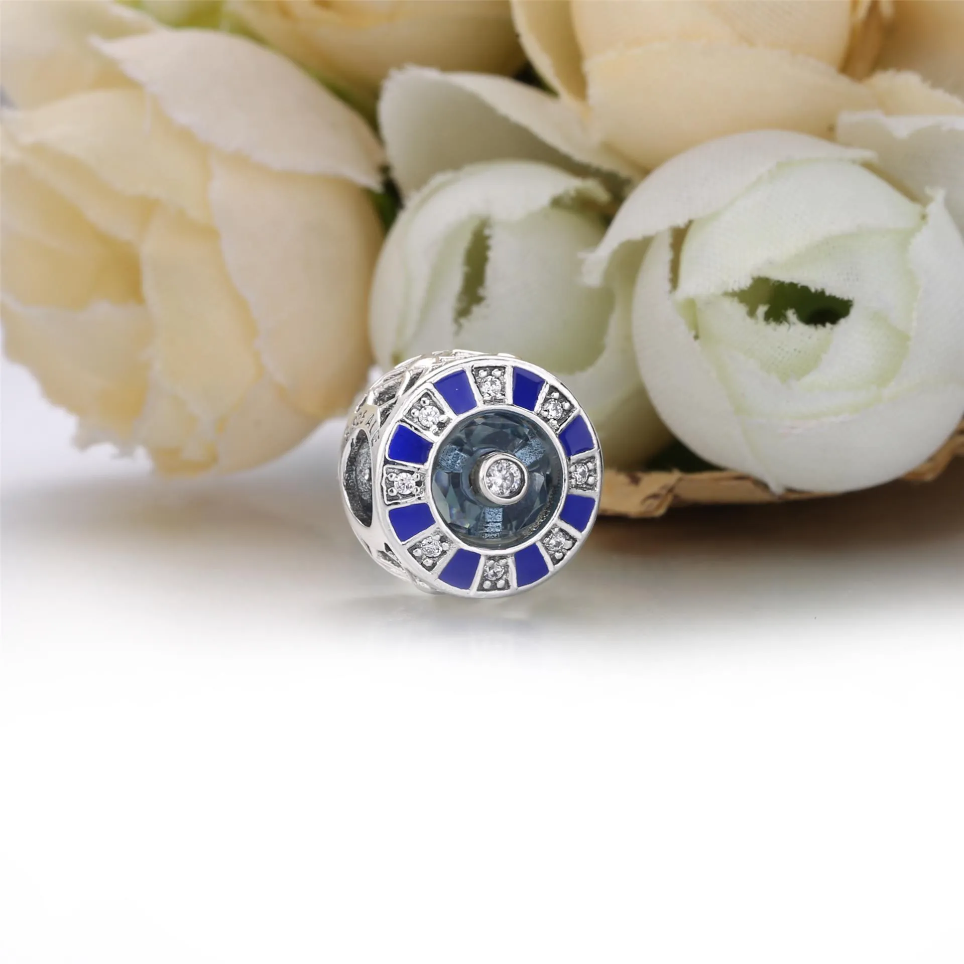 Pandora Silver charm with clear cubic zirconia, moonlight blue crystal and blue enamel - 798031EN195