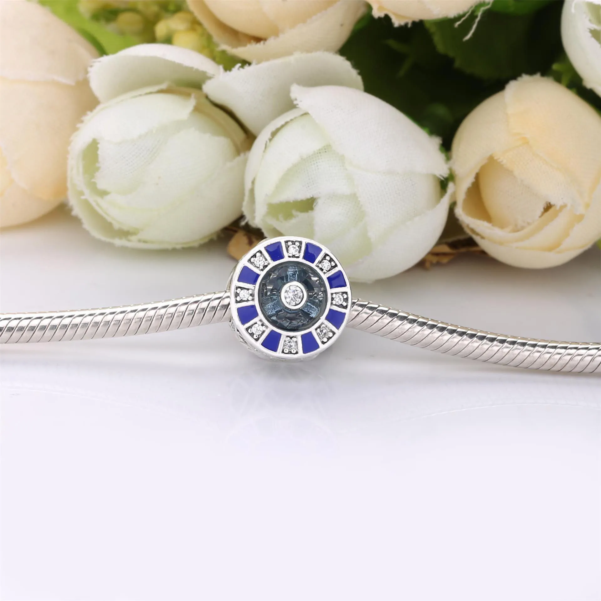 Pandora Silver charm with clear cubic zirconia, moonlight blue crystal and blue enamel - 798031EN195