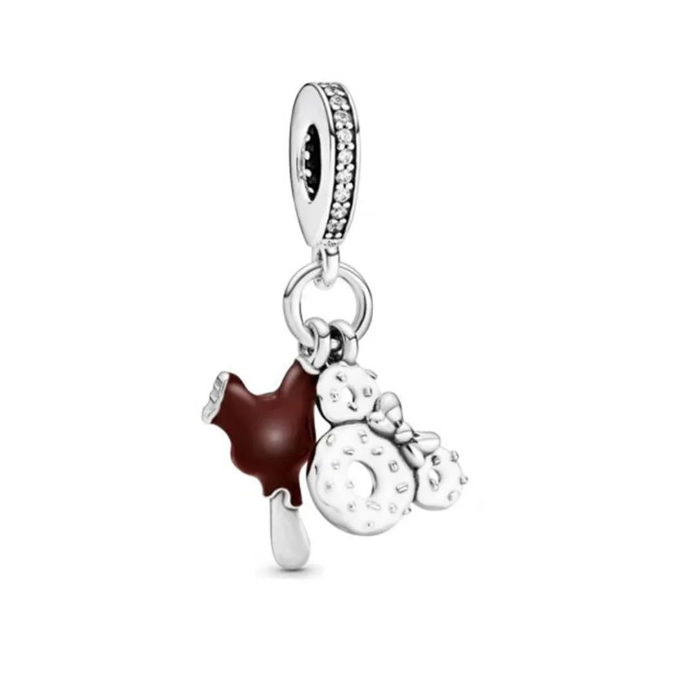 Pandora Disney Mickey iskrem og smultring sterlingsølv dingler med klar cubic zirconia, brun og hvit emalje - 798894C01