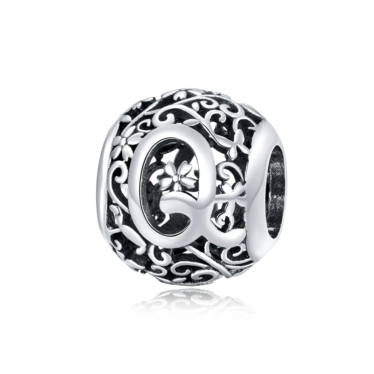 pandora style openwork flower letter q charm scc1444 q
