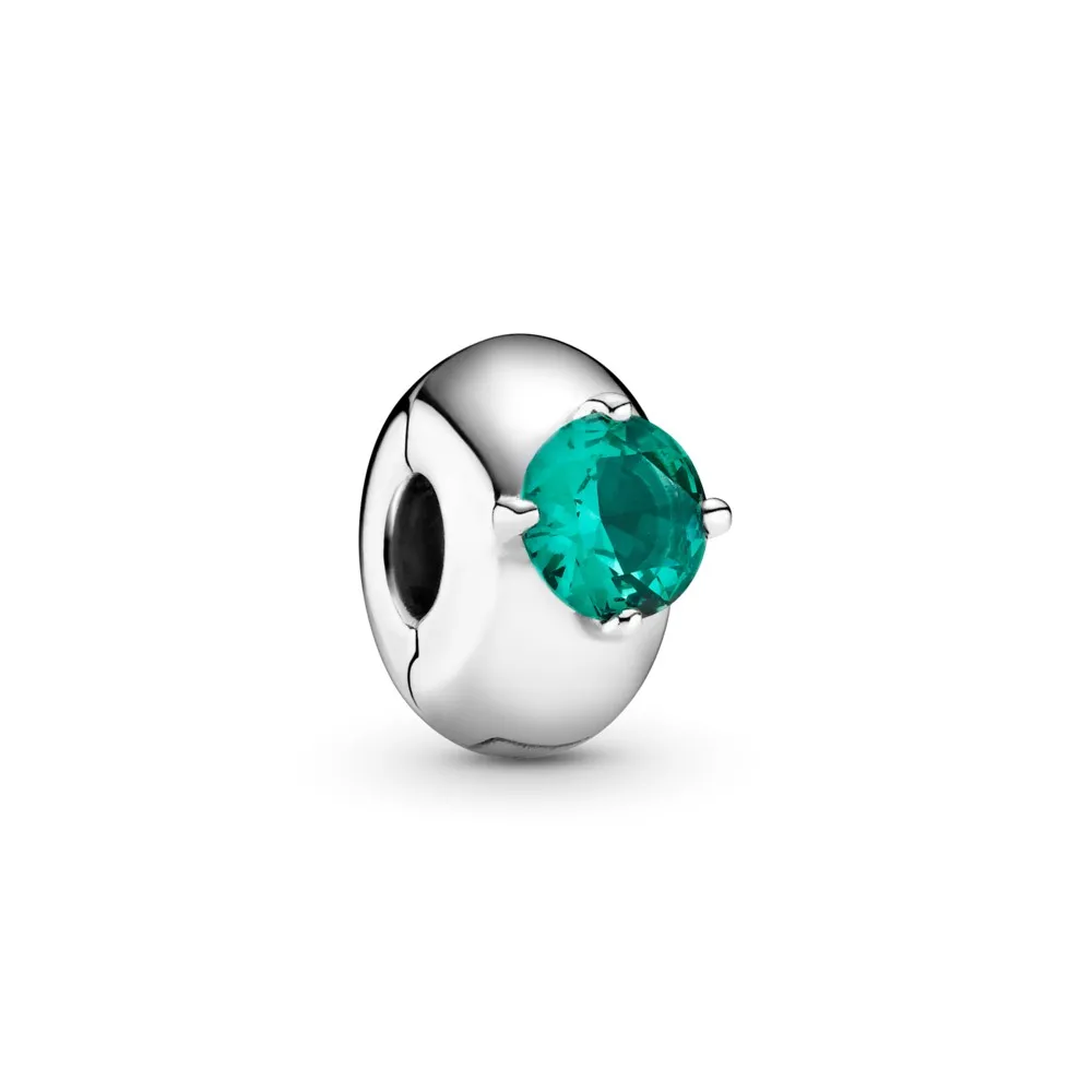 pandora grønn rund solitaire klemmecharm 799204c03
