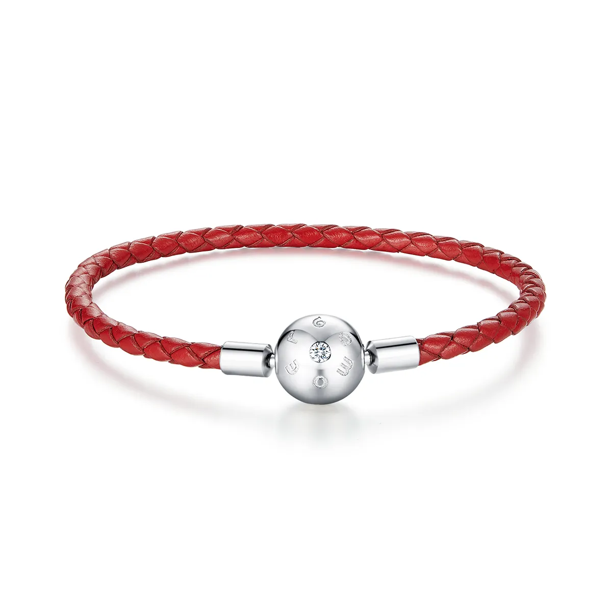 pandora style silver red leather armbånd bsb042