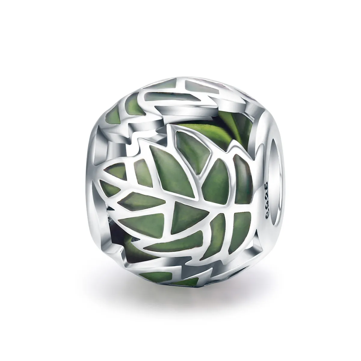 pandora style silver green leaves are in love charm scc524