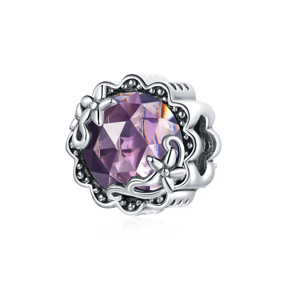 pandora style sølv ametyst mønster charm scc1796