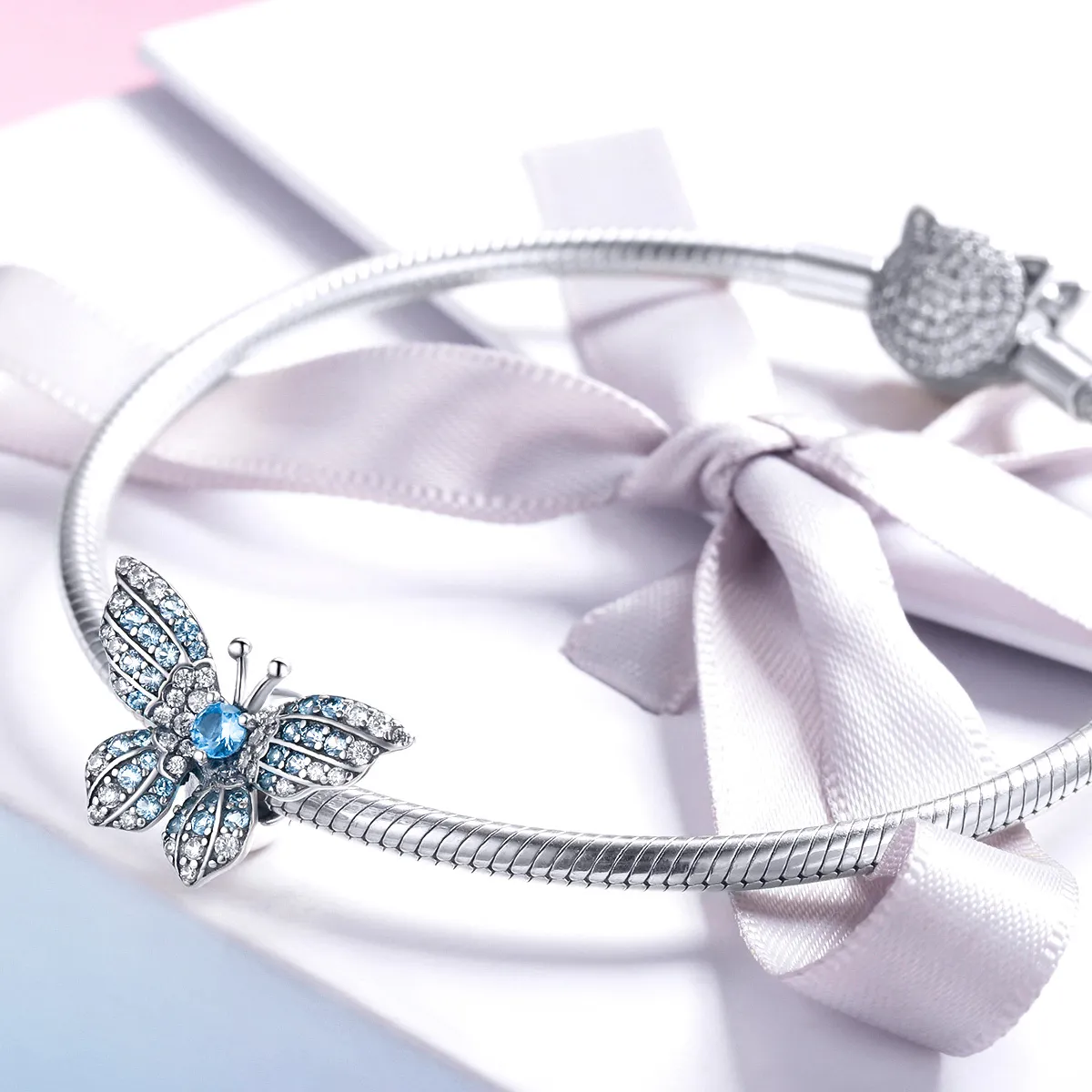 Pandora Style Sølv Glitter Butterfly Charm - BSC061