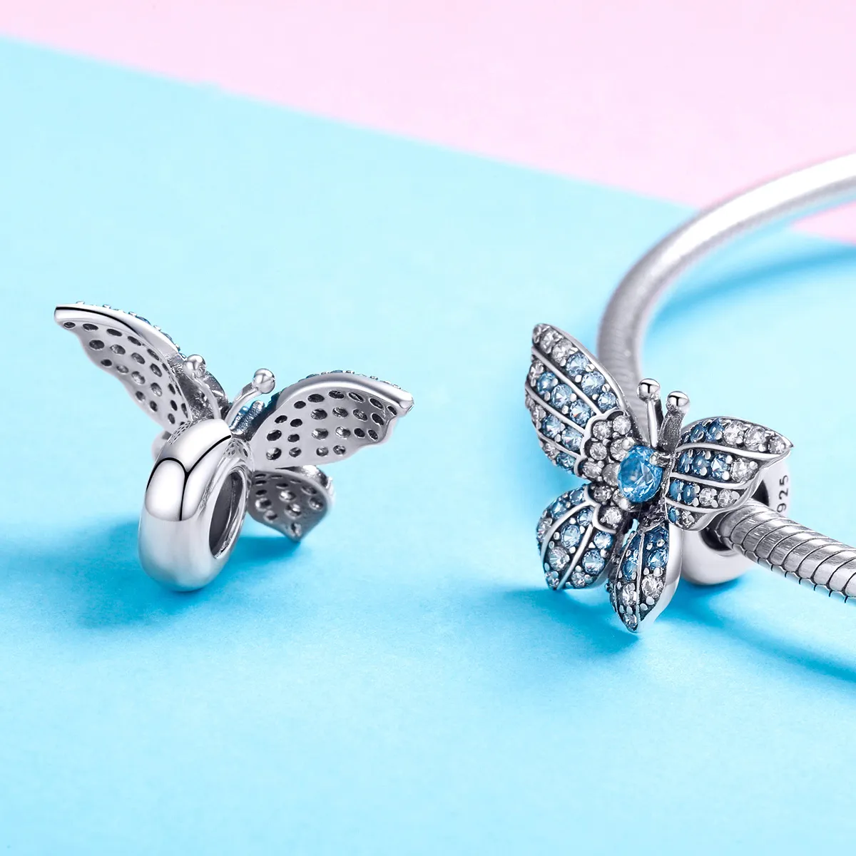 Pandora Style Sølv Glitter Butterfly Charm - BSC061