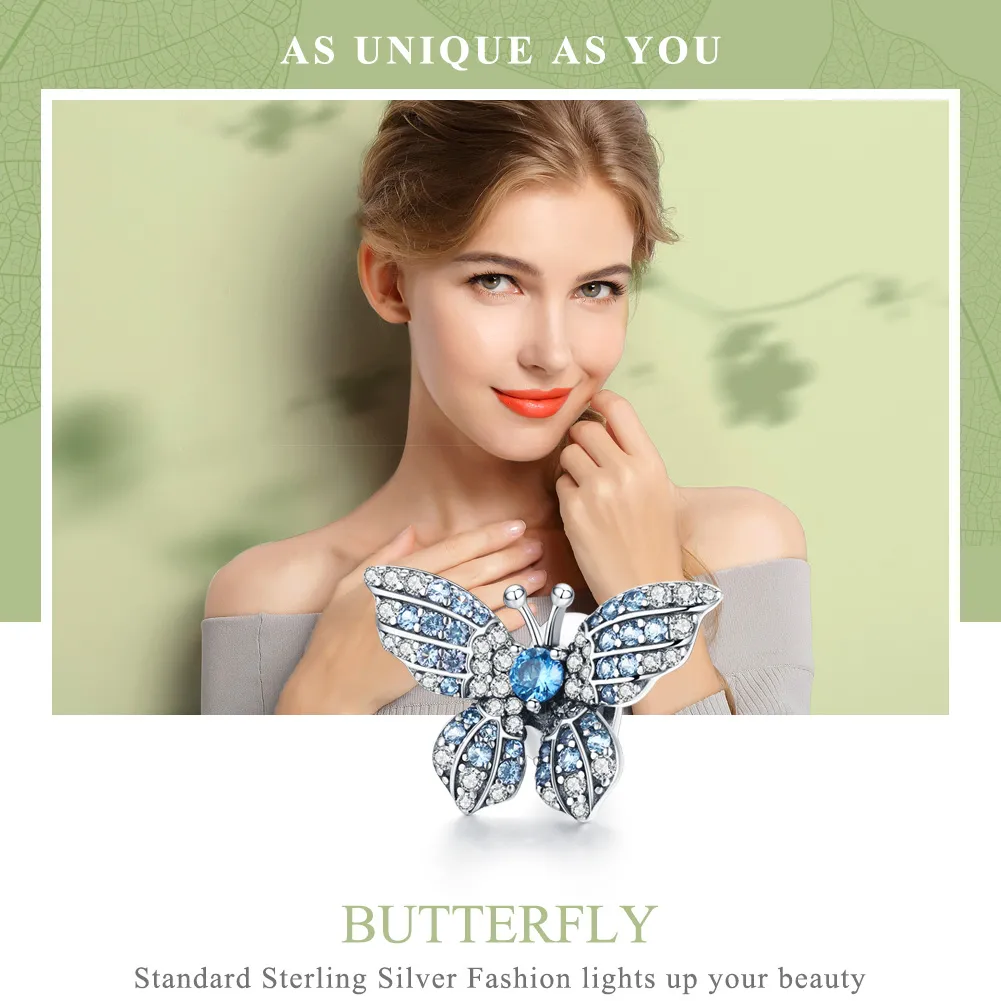 Pandora Style Sølv Glitter Butterfly Charm - BSC061