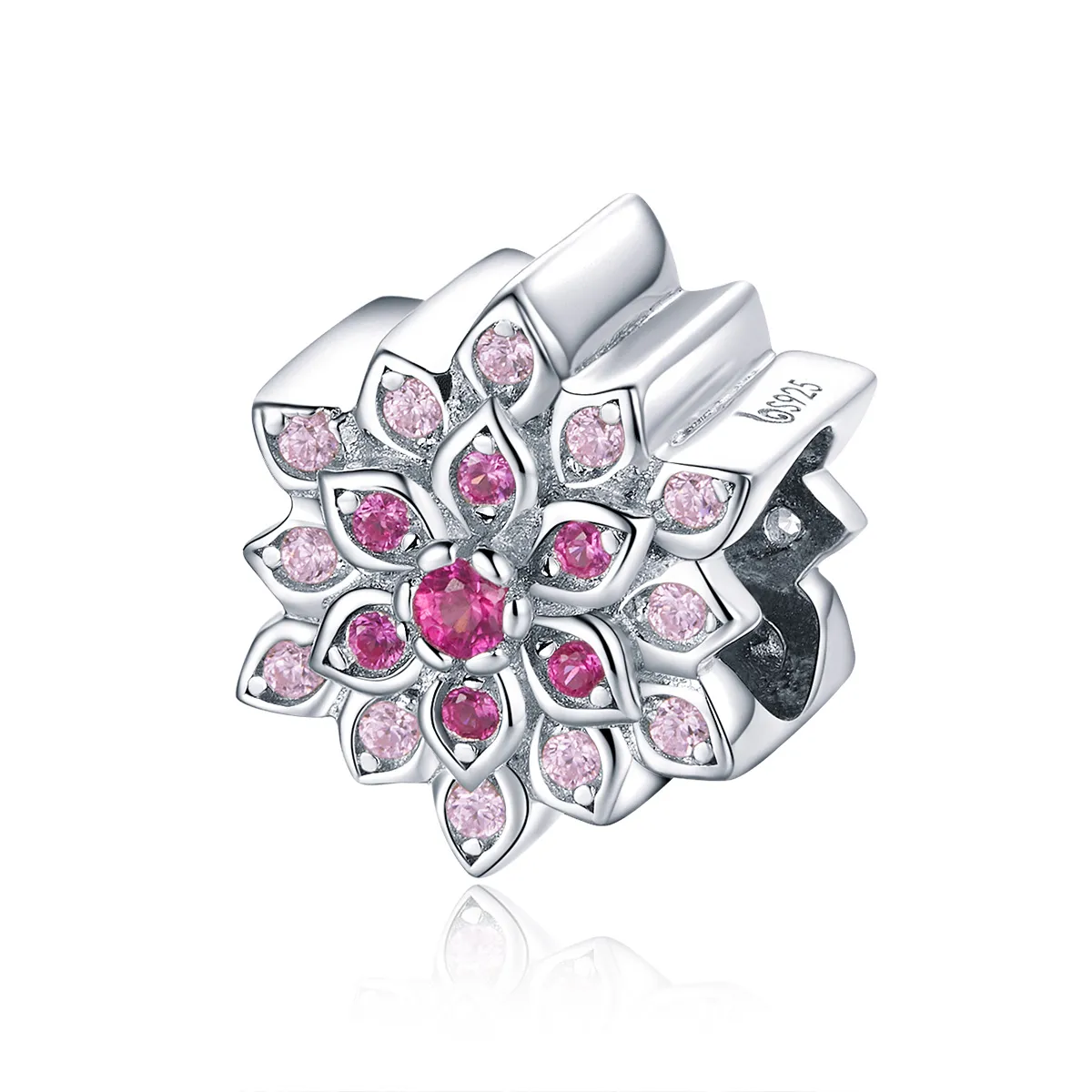 pandora style sølv rød lotus charm bsc038