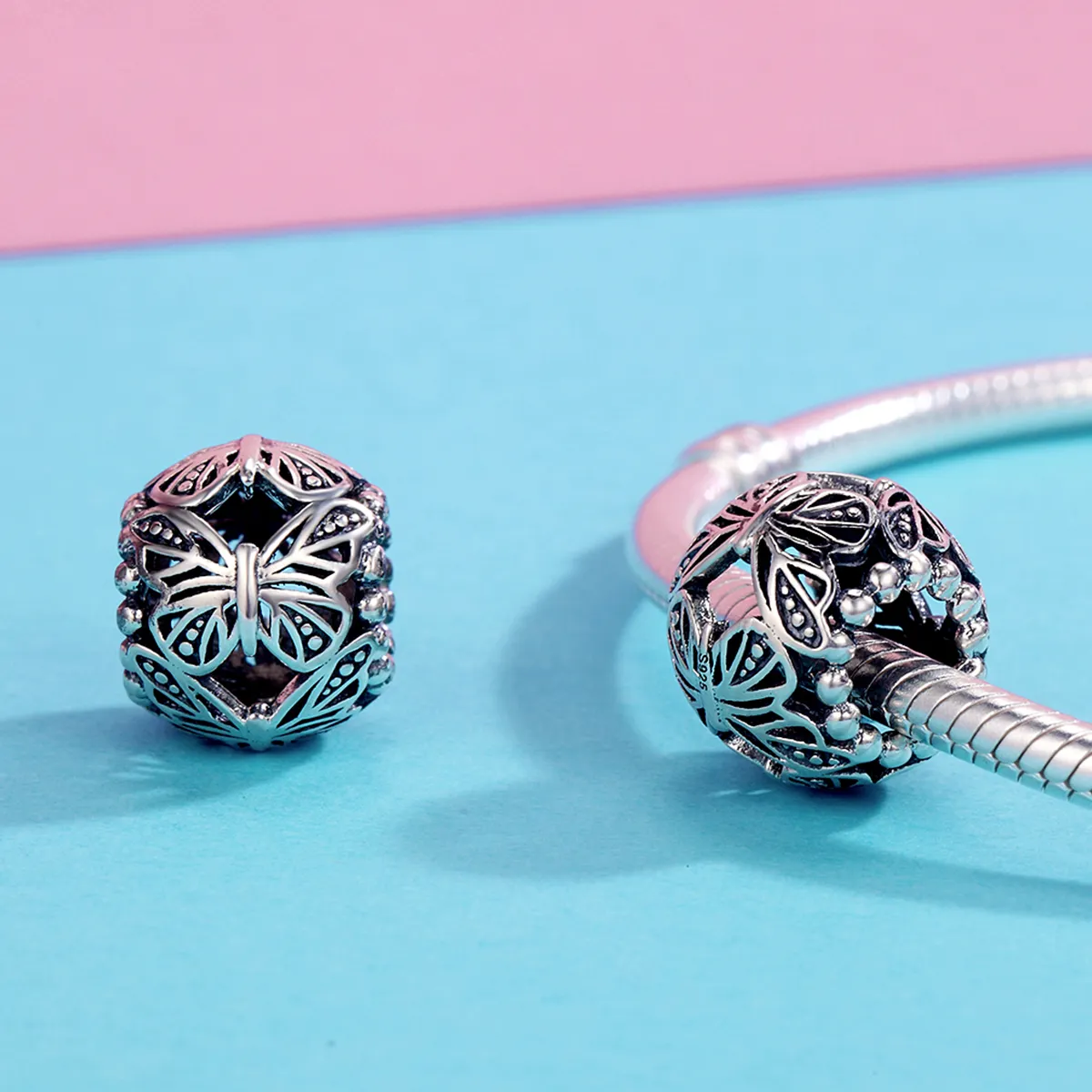 Pandora Style Sølv Vintage Sommerfugl Charm - SCC491
