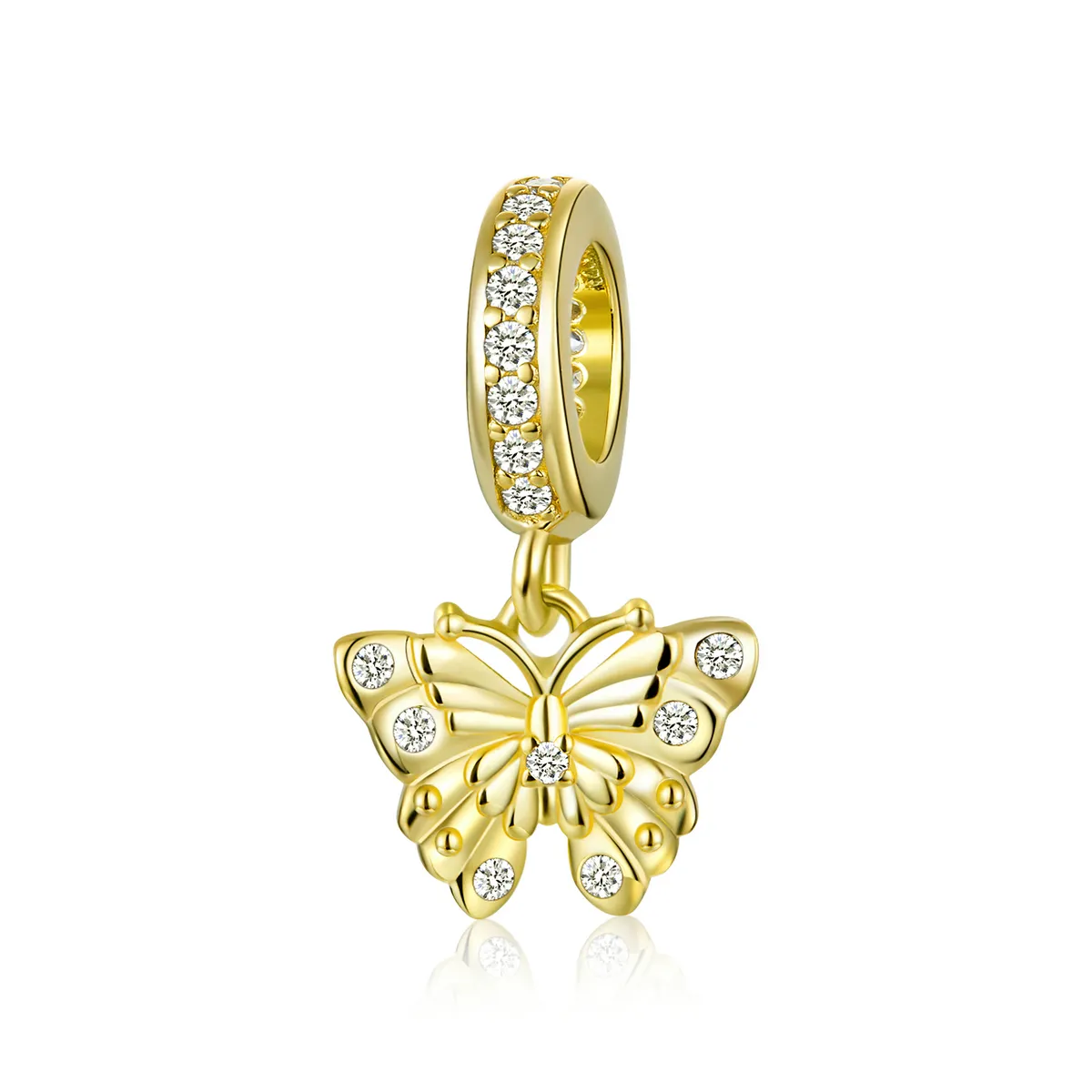 pandora style 18 karat gullbelagt gylden sommerfugl dangle bsc248