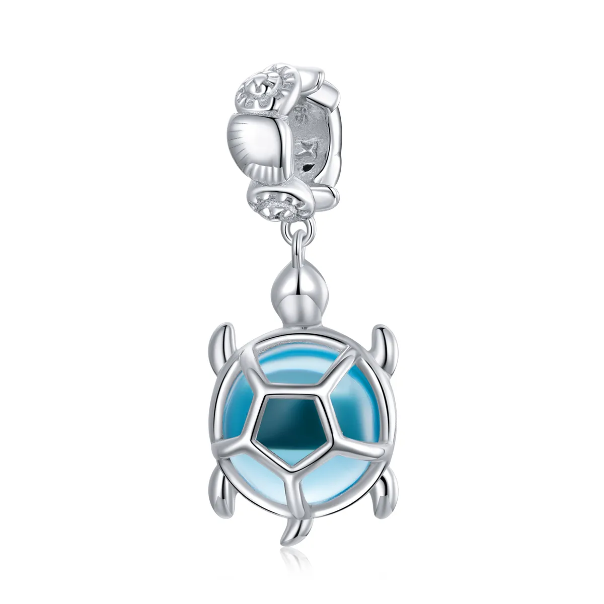 pandora style silver blue murano glass turtle dingle scc1804