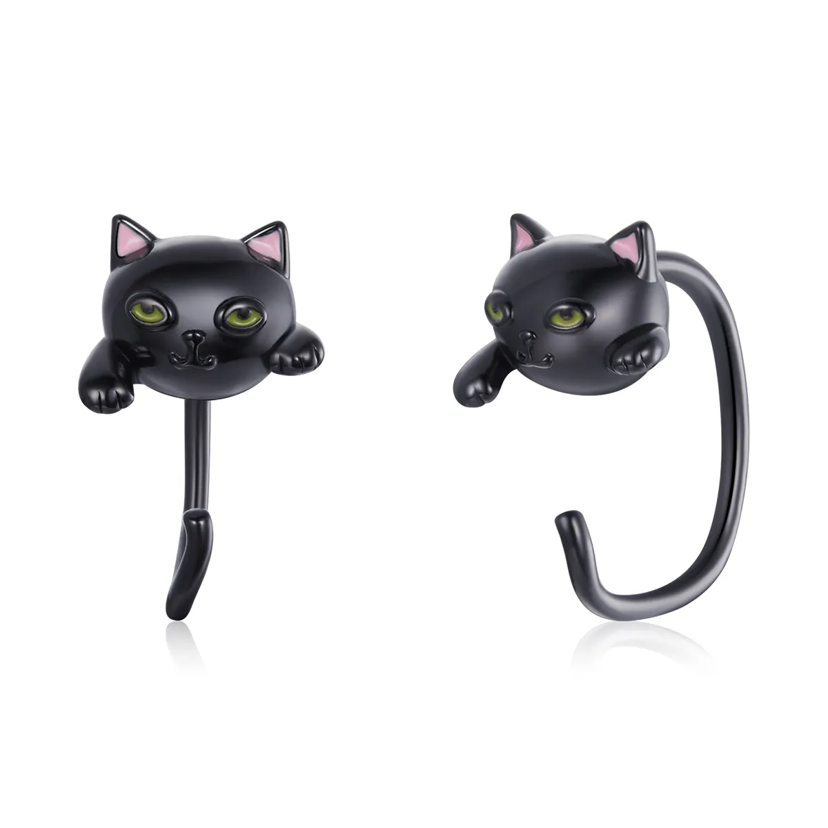 pandora style silver black cat stud øredobber sce1125