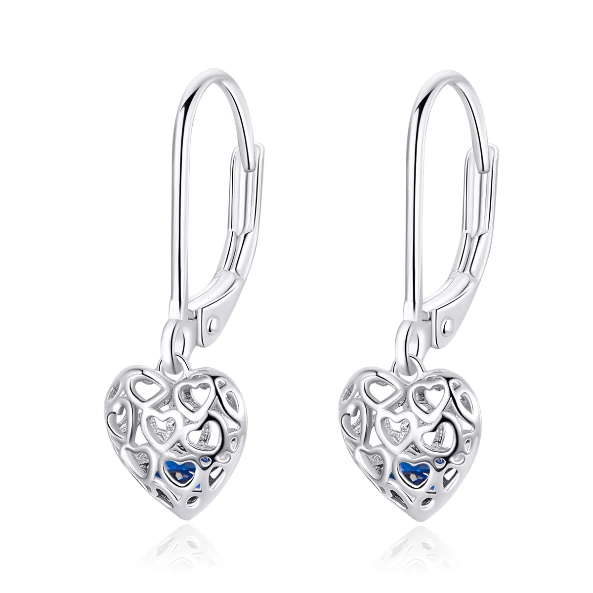 pandora style silver heart shape dingle øredobber sce746