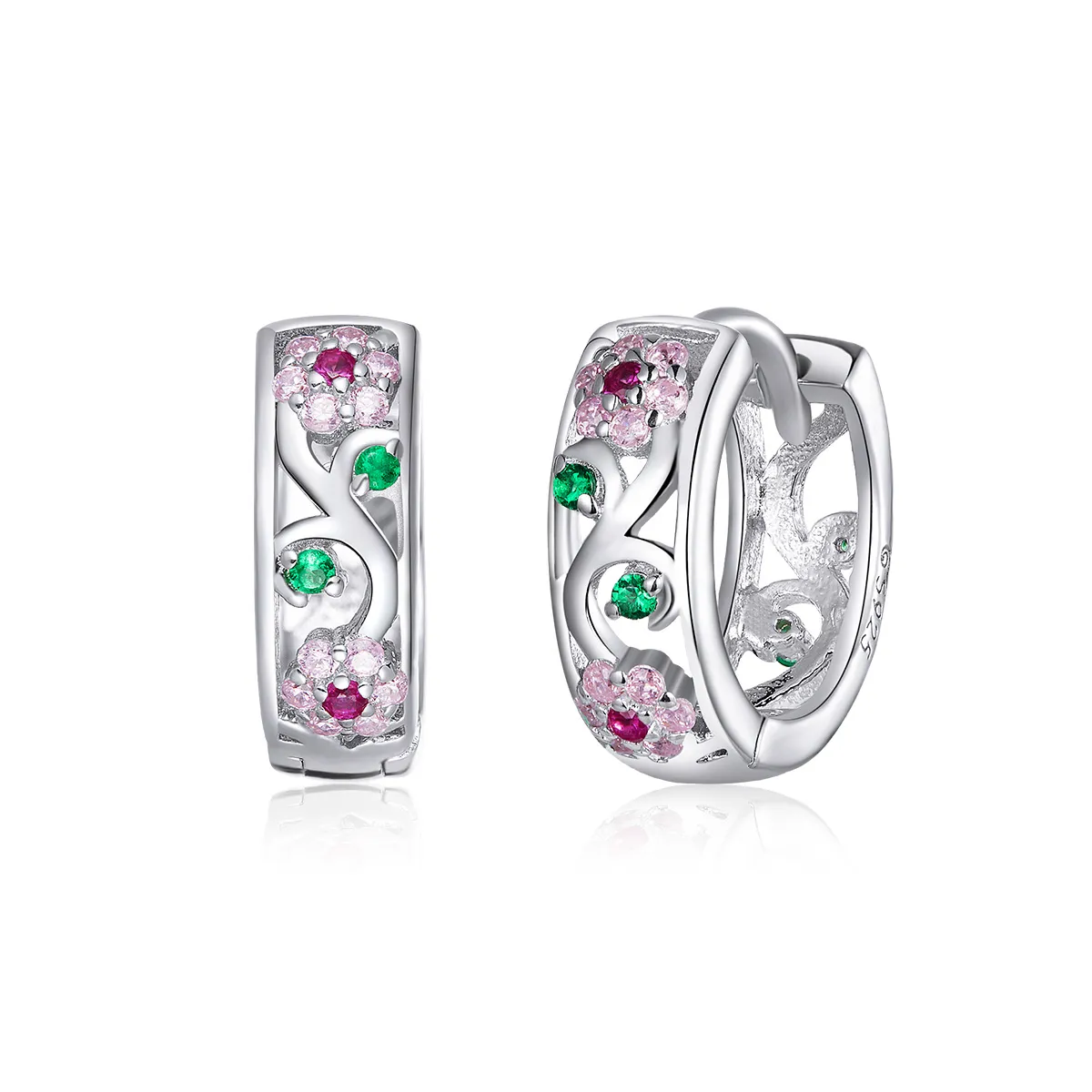 pandora style silver secret garden hoop øredobber bse403