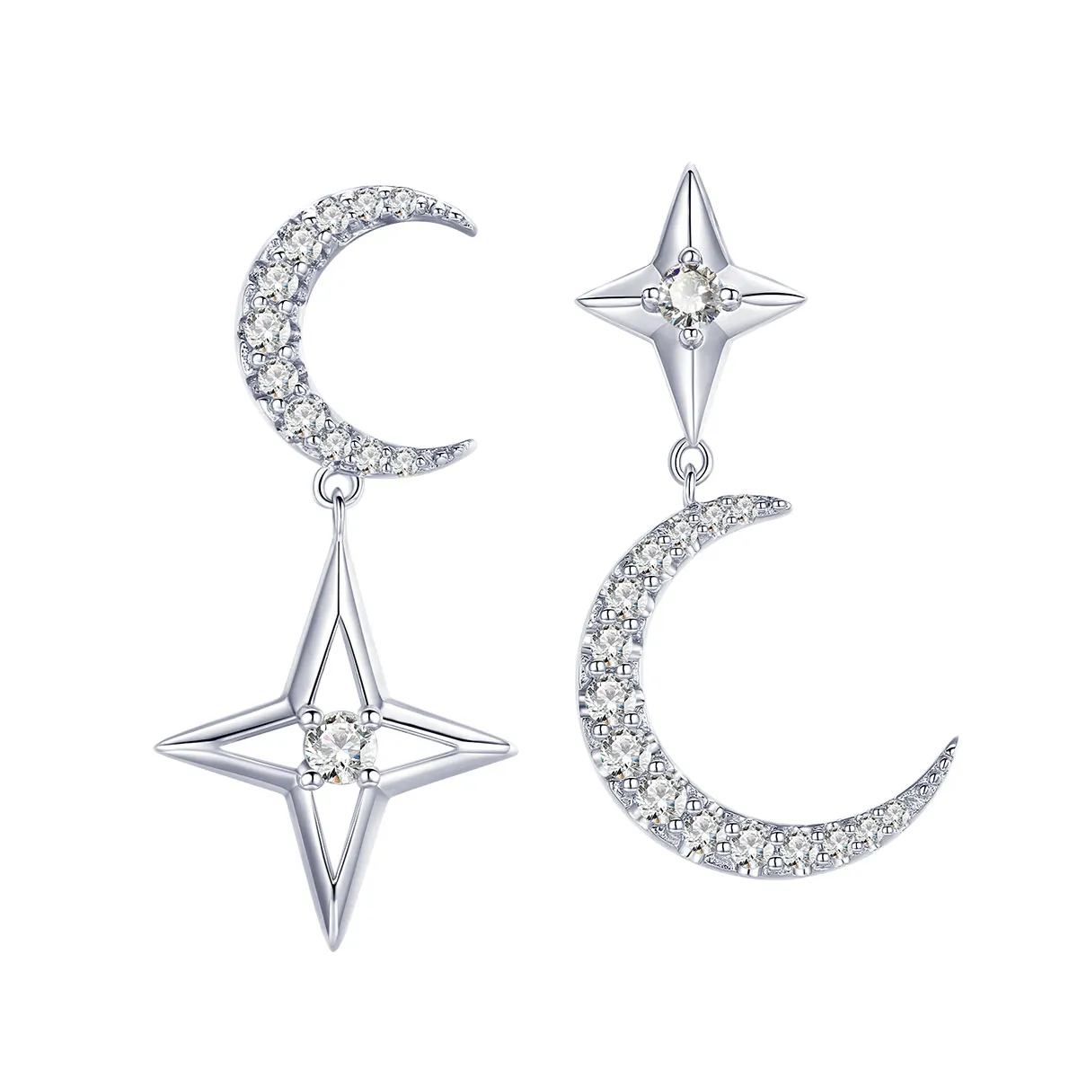 Pandora Style Silver Starlight Moon Sky Dangle øredobber - BSE050