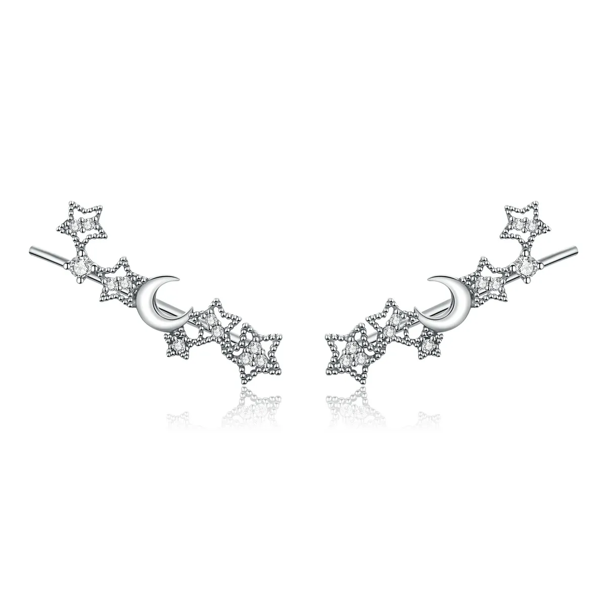Pandora Style Silver Stars And Moon Stud øredobber - SCE926