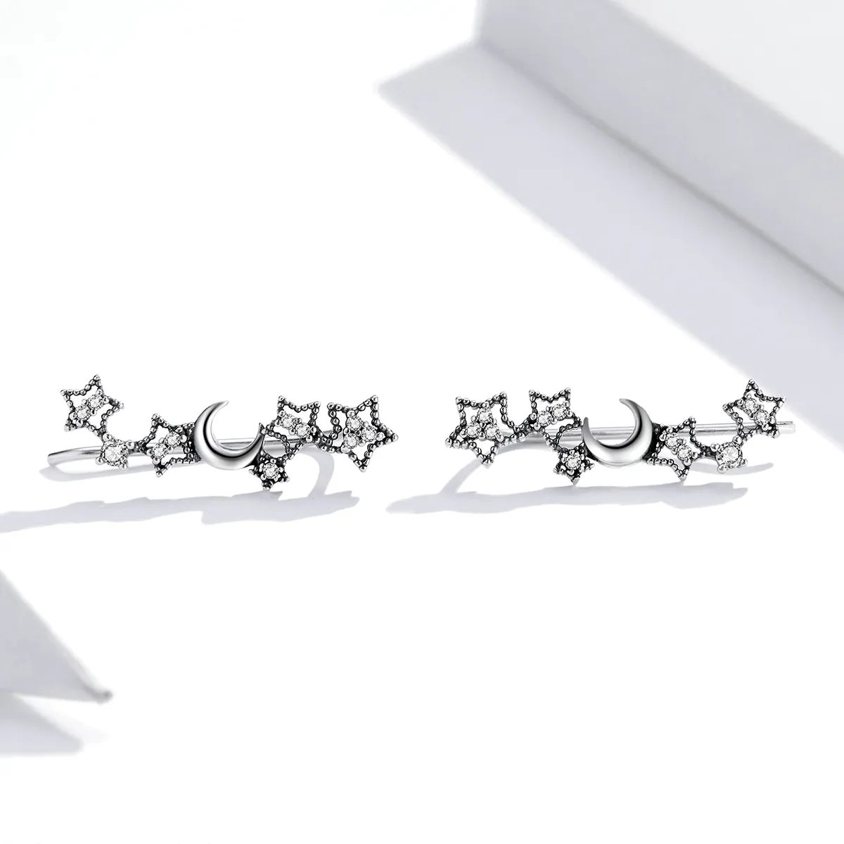 Pandora Style Silver Stars And Moon Stud øredobber - SCE926