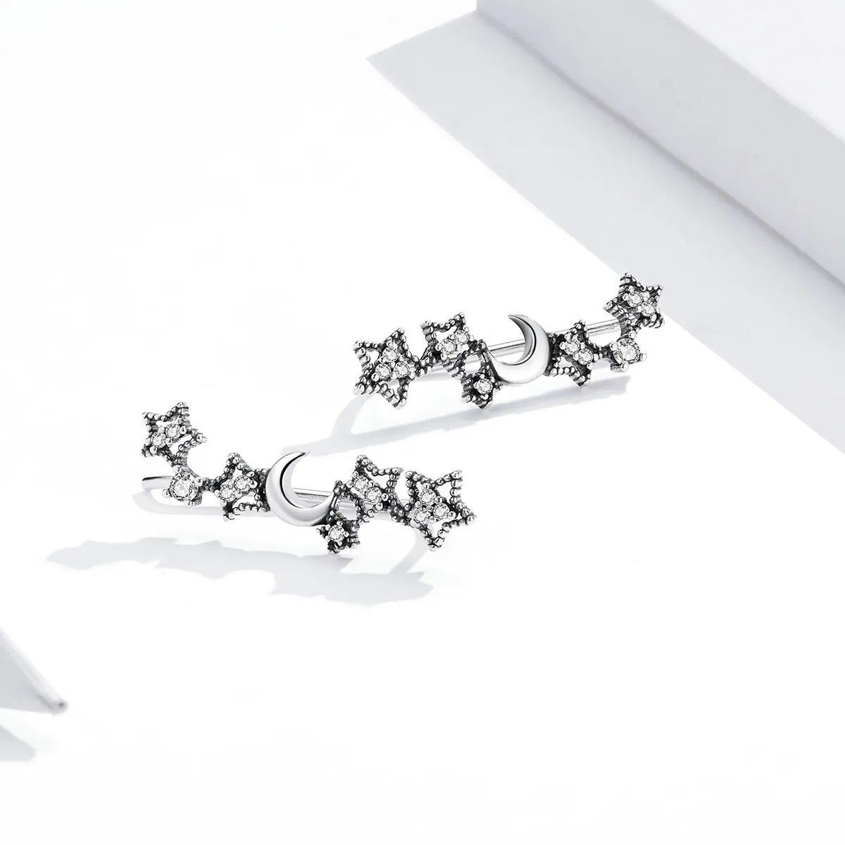Pandora Style Silver Stars And Moon Stud øredobber - SCE926
