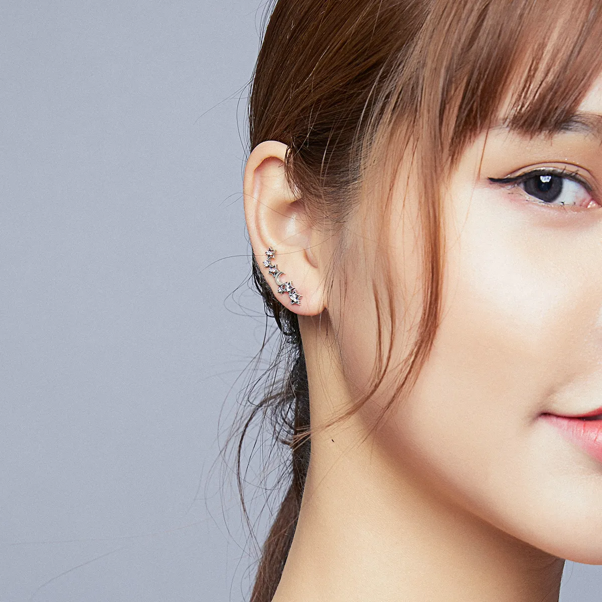 Pandora Style Silver Stars And Moon Stud øredobber - SCE926