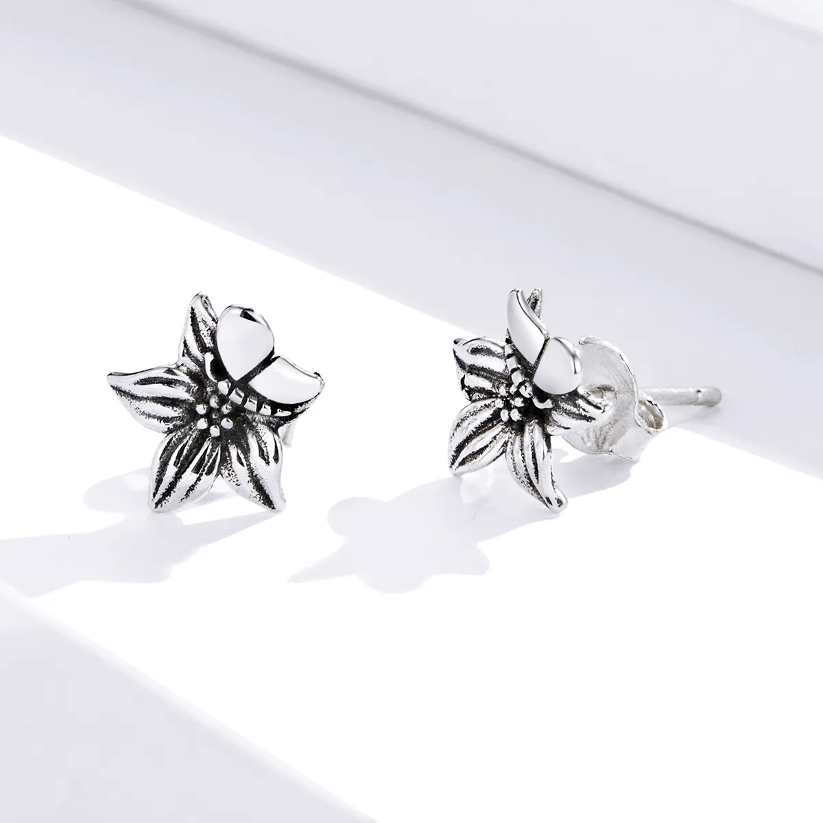 Pandora Style Sølv Butterfly Love Flowers Stud øredobber - SCE887