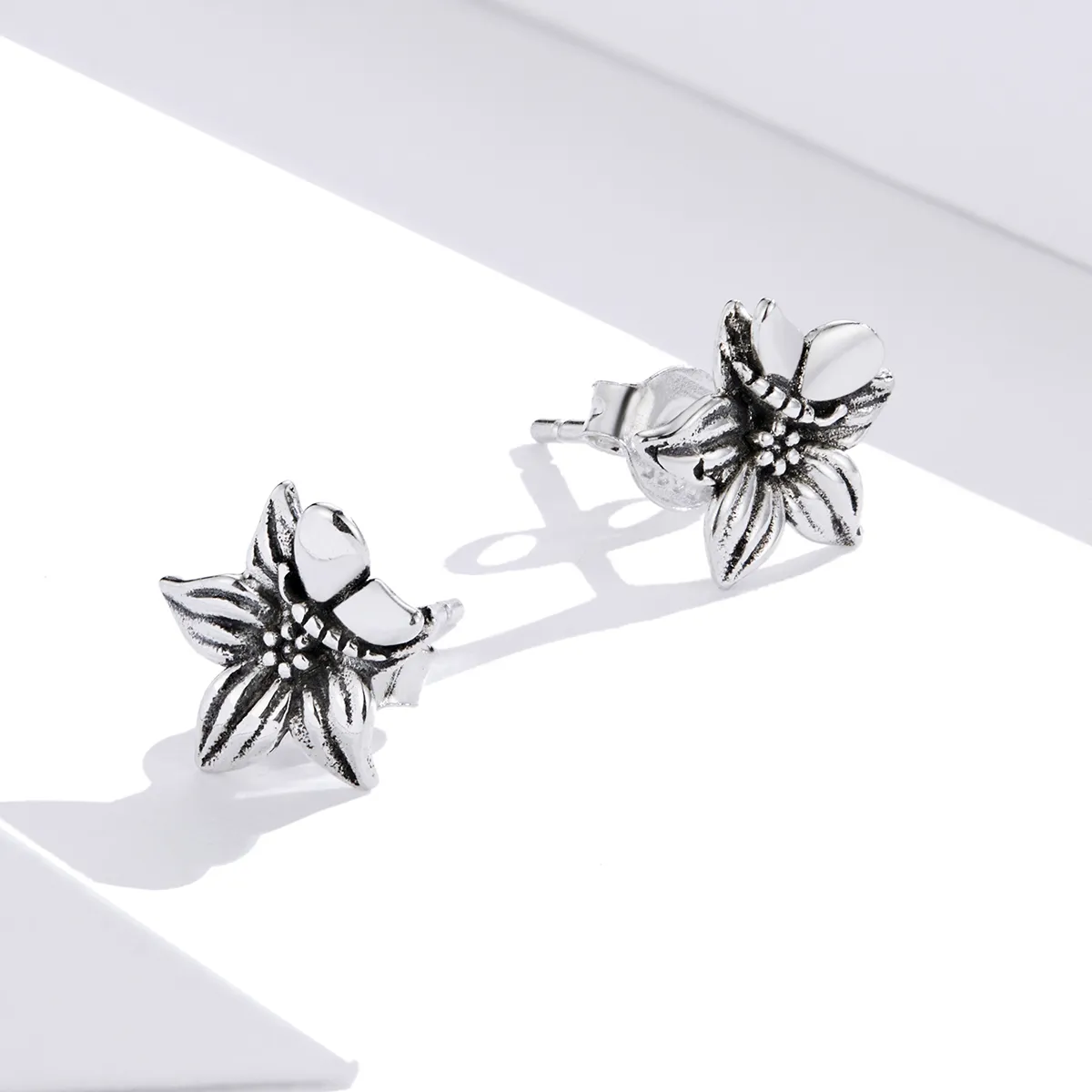 Pandora Style Sølv Butterfly Love Flowers Stud øredobber - SCE887