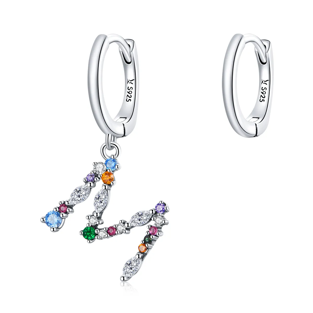 Pandora Style Sølv Fargerike Letter M Dingle øredobber - SCE1031