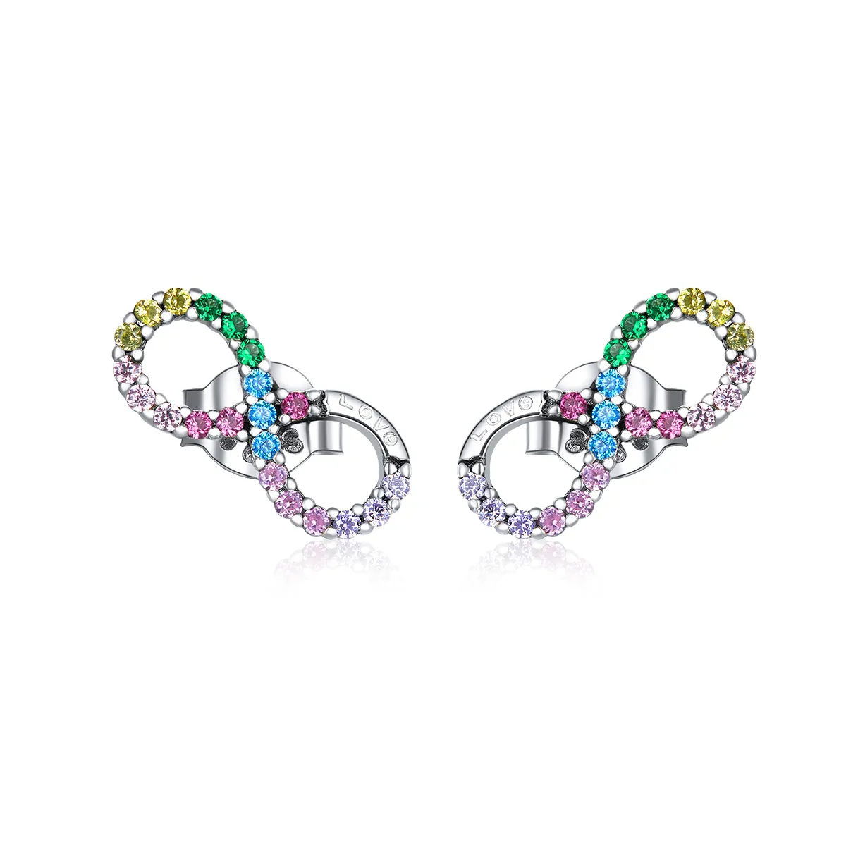 pandora style sølv fargerikt symbol for infinity stud øredobber sce893