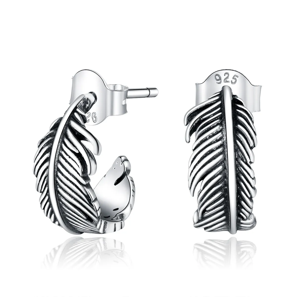 pandora style sølv fjær hoop øredobber sce923