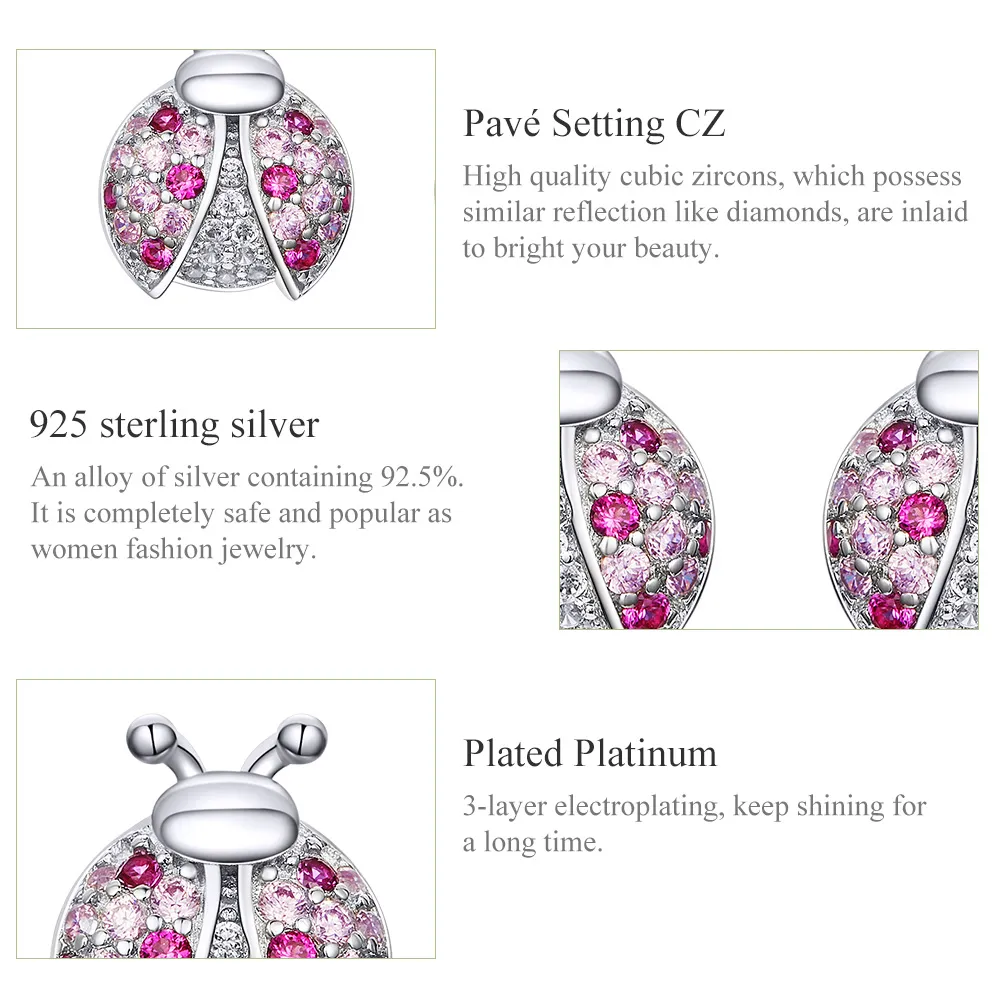 Pandora Style Sølv Ladybug ørepynt - SCE715