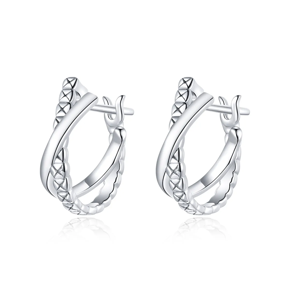 Pandora Style Sølv Leather Texture Hoop øredobber - BSE440