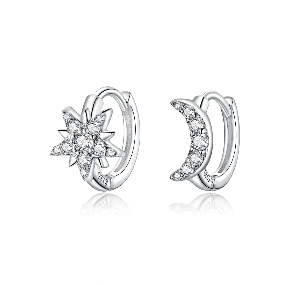 pandora style sølv moon star hoop øredobber bse289