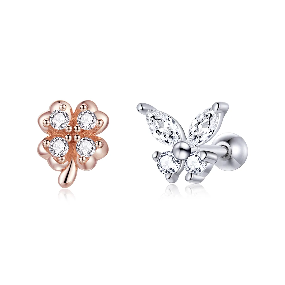pandora style two tone bicolor lucky grass and butterflies øredobber sce1008