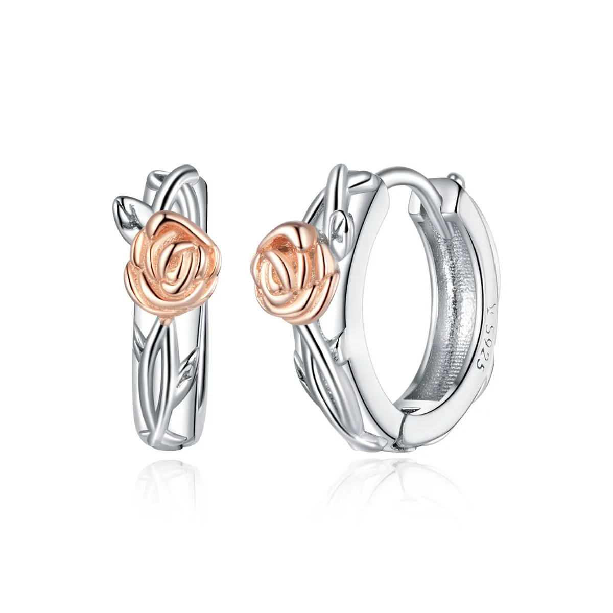 Pandora Style Two Tone Bicolor Rose Vine Hoop øredobber - SCE971