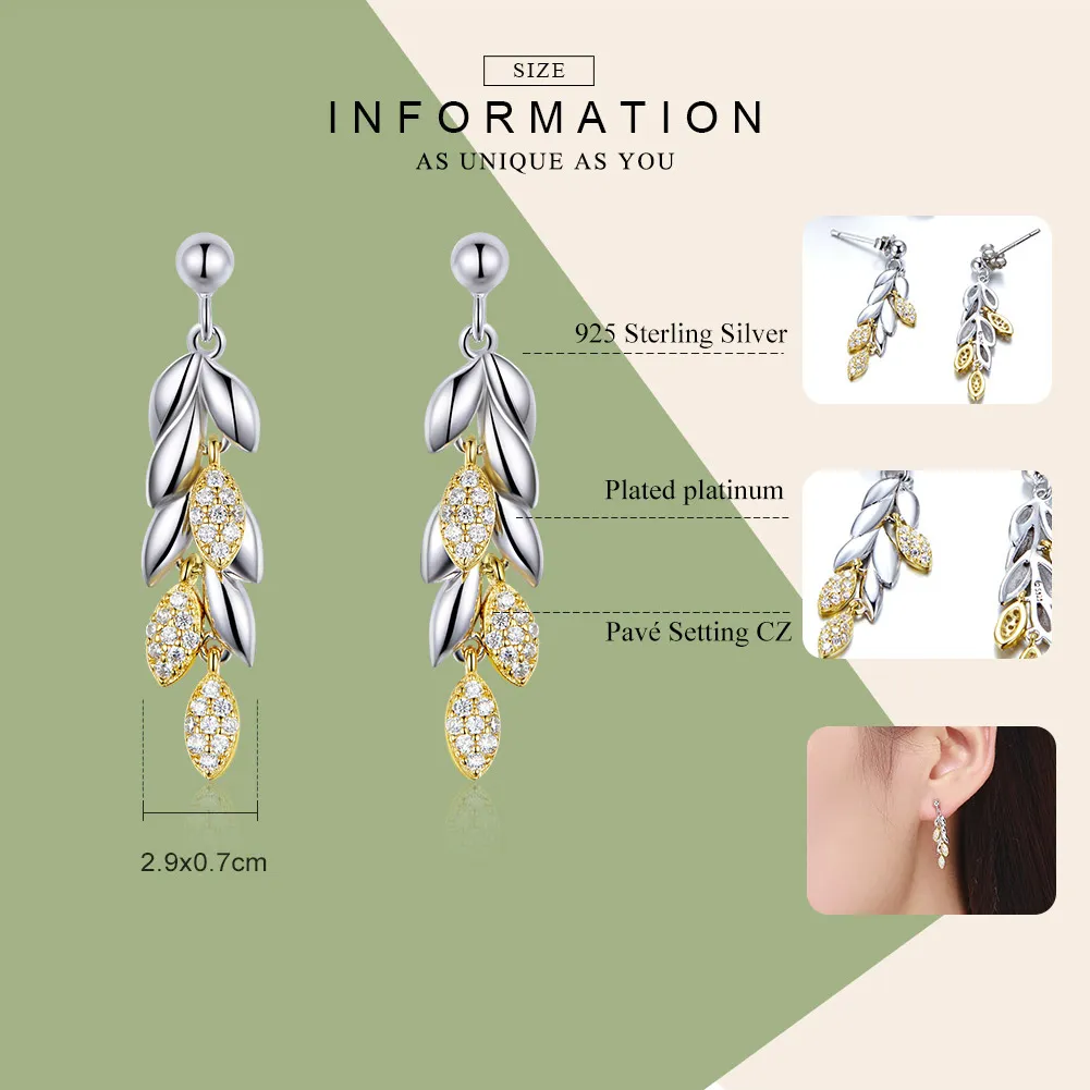 Pandora Style Two Tone Bicolor To-farge Wheat Spike Dangle øredobber - BSE025