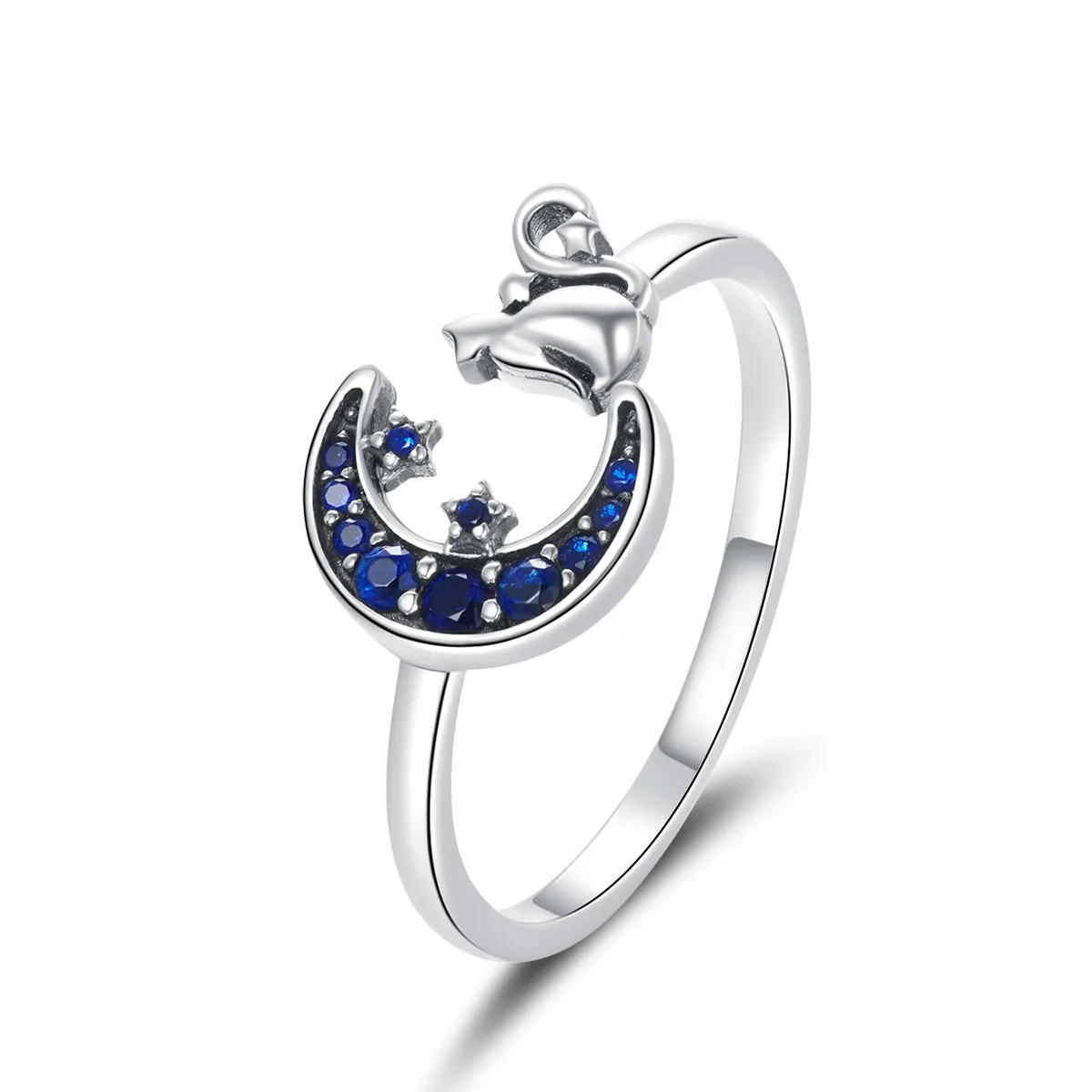 pandora style silver moon cat open ring scr677