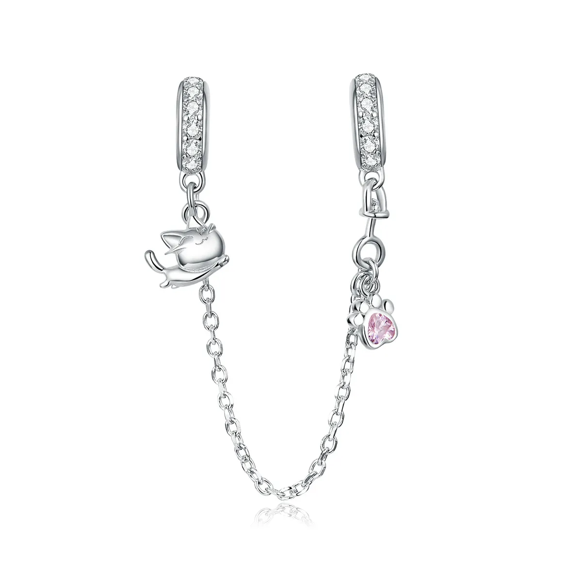 pandora style silver cat and claw safety chain bsc243