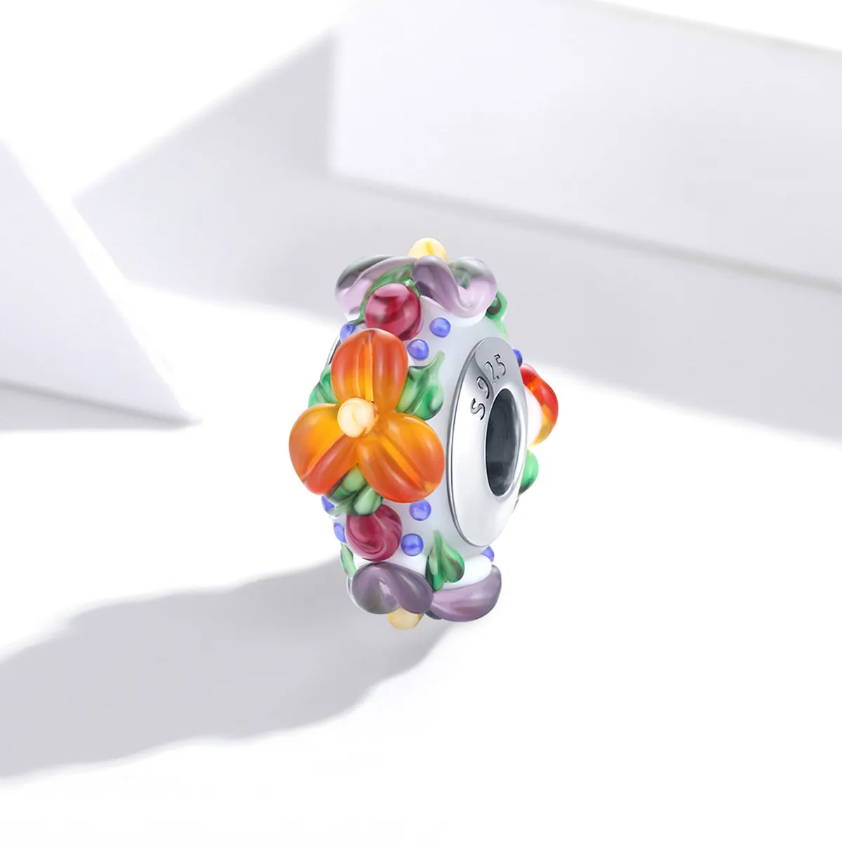 Pandora Style Sølv Fargerike Blomster Spacer Charm - SCC1720