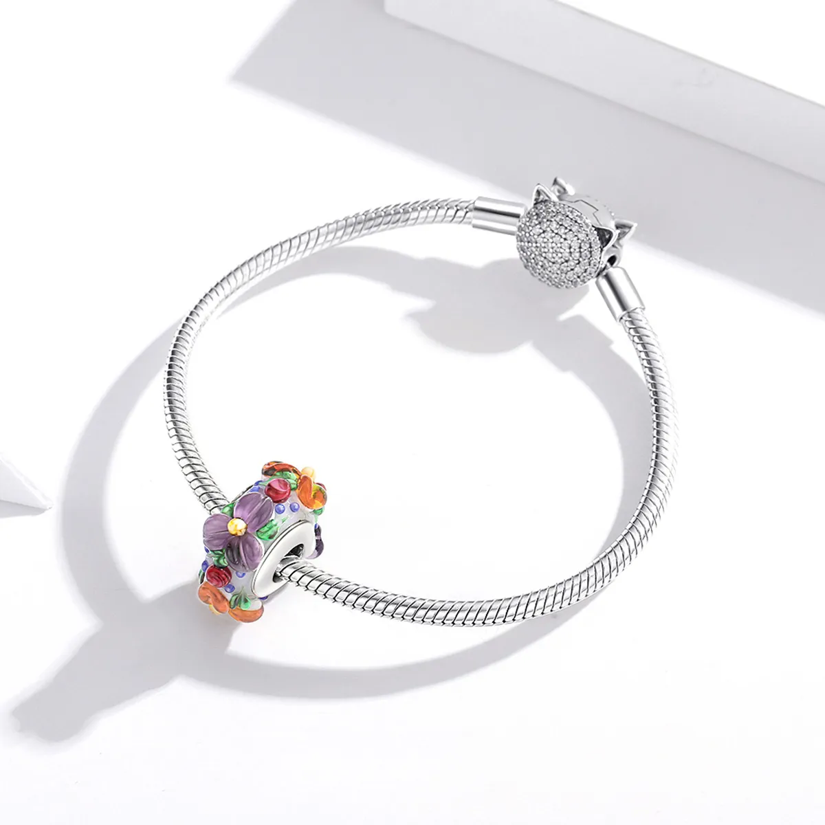 Pandora Style Sølv Fargerike Blomster Spacer Charm - SCC1720
