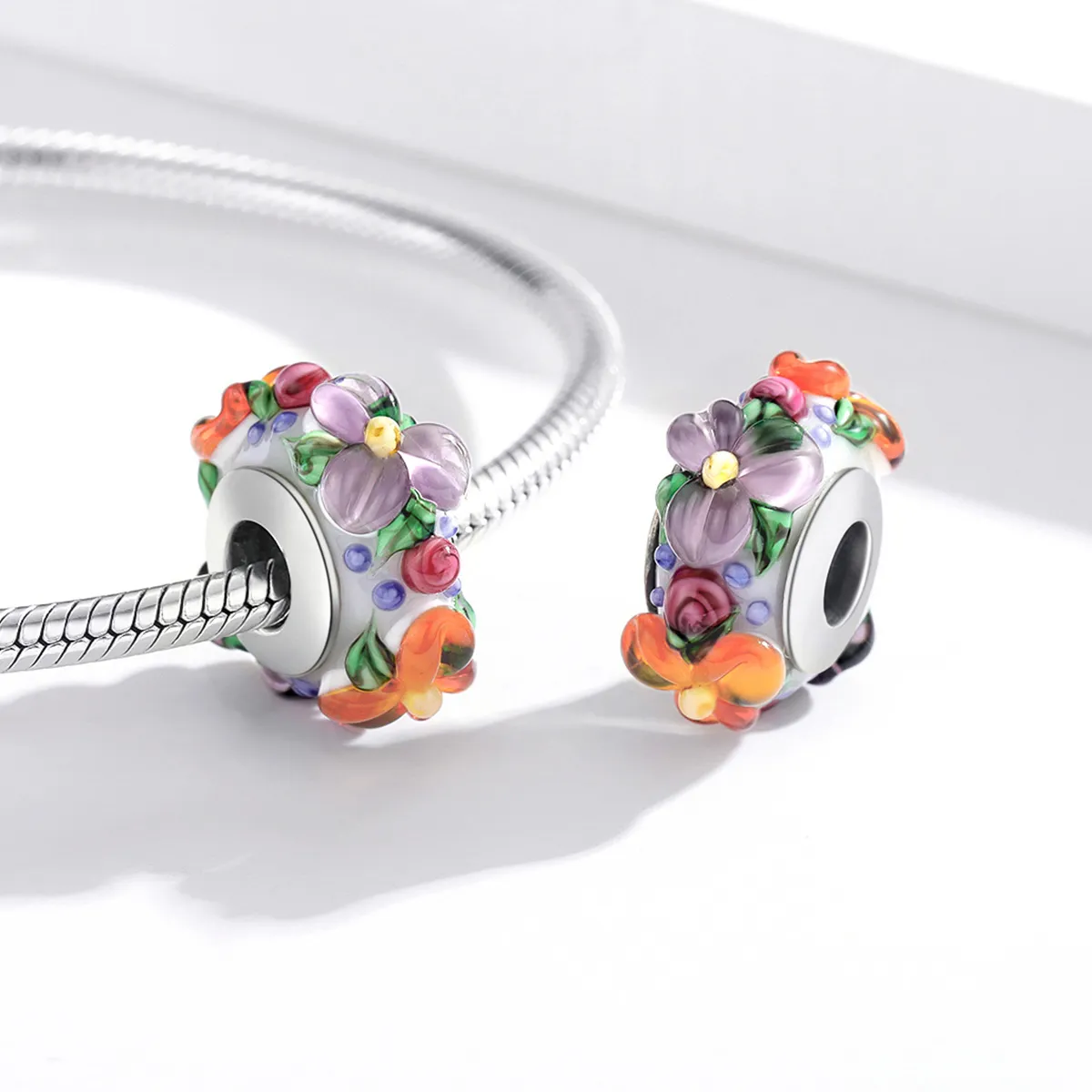 Pandora Style Sølv Fargerike Blomster Spacer Charm - SCC1720