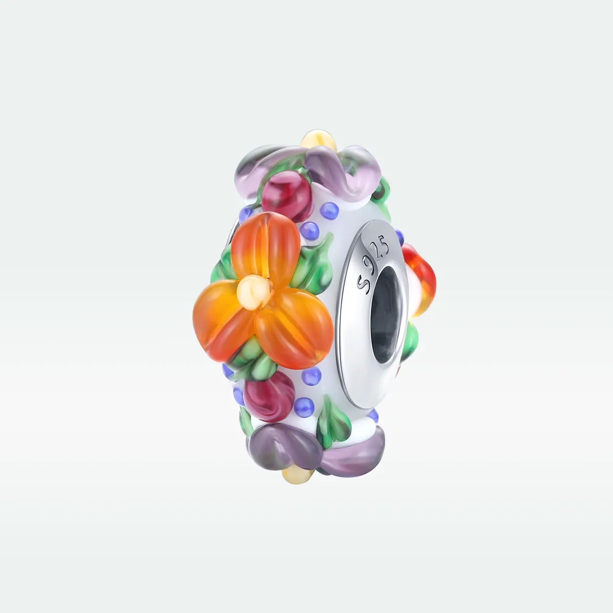 Pandora Style Sølv Fargerike Blomster Spacer Charm - SCC1720