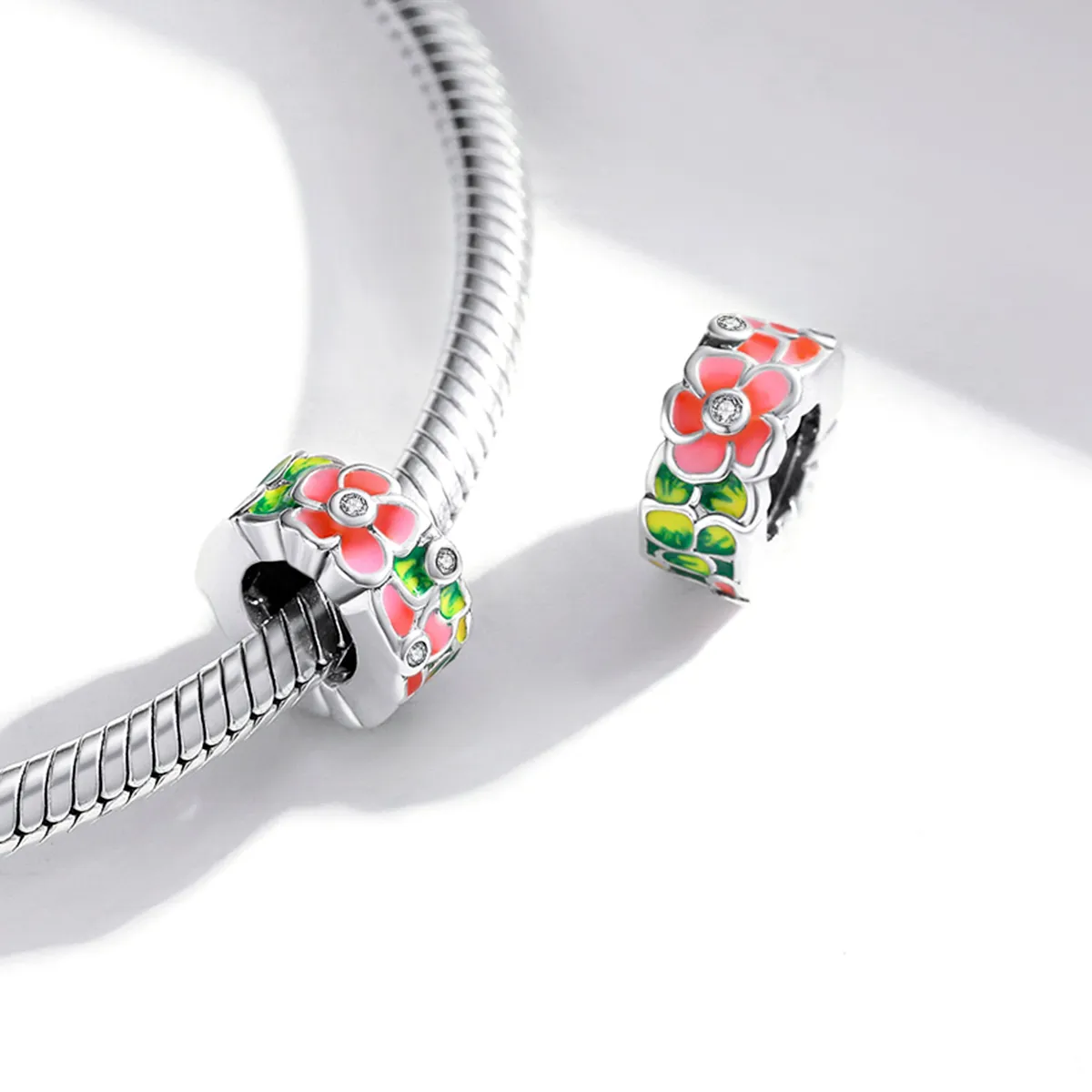 Pandora Style Sølv Fargerike Blomster Spacer Charm - SCC1727