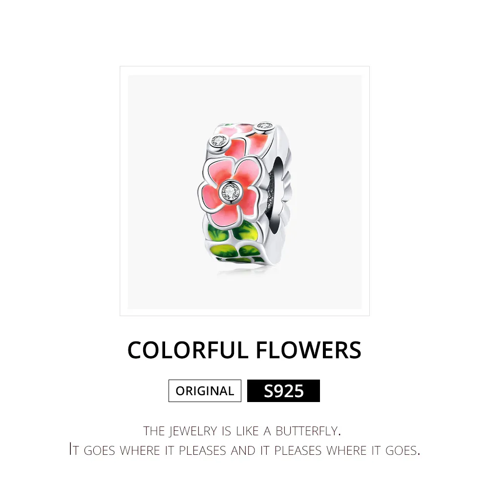 Pandora Style Sølv Fargerike Blomster Spacer Charm - SCC1727